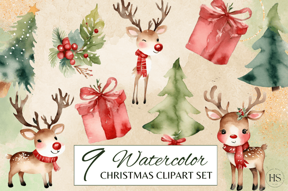 9 Watercolor Christmas Reindeer Clipart: Illustrations Review