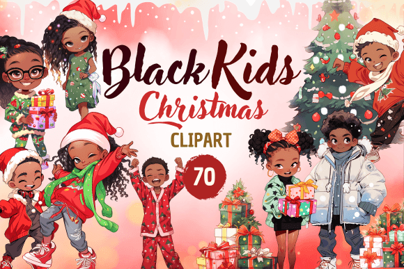 Black Kids Christmas Clipart: Festive Illustrations