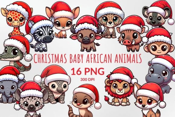 Cartoon Christmas Baby African Animals Illustrations