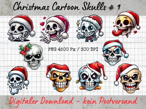 Christmas Cartoon Skulls 1: Bold Illustrations