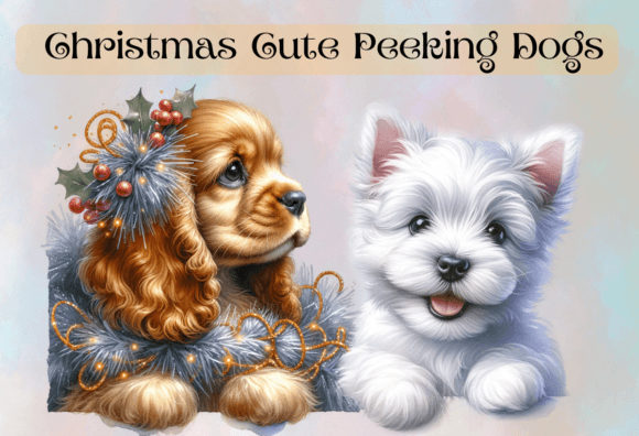 Christmas Cute Peeking Dogs Clipart No10: Festive Illustrations