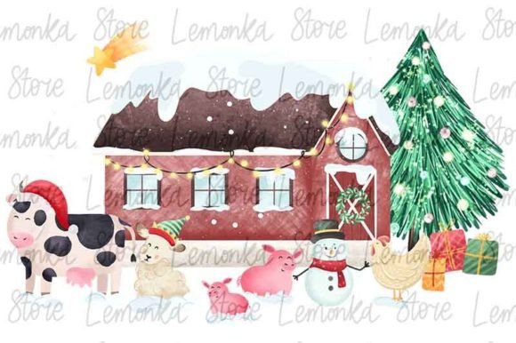 Christmas Farmhouse Animals PNG: Top Illustrations