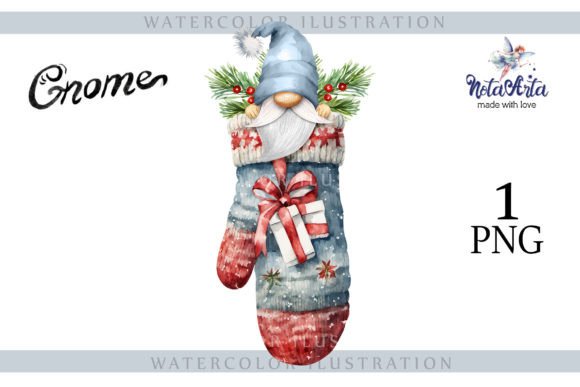 Christmas Gnome in a Mitten Illustrations