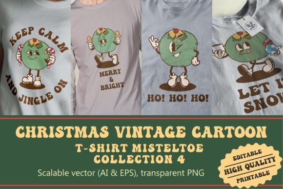 Christmas Mistletoe Vintage Cartoon Illustrations