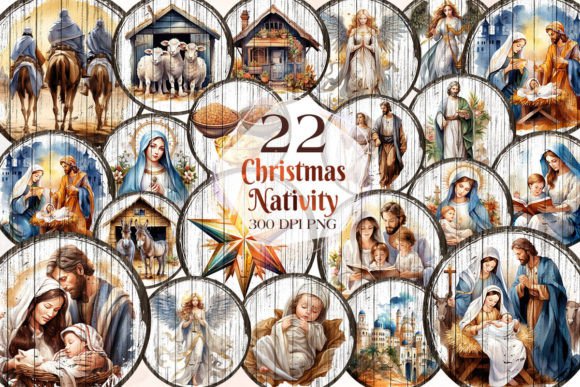 Christmas Nativity Ornaments Clipart: Illustrations