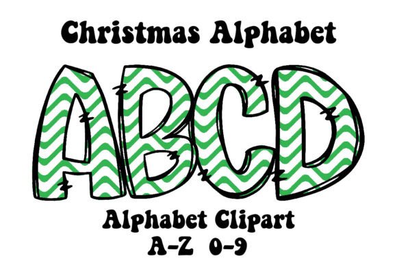 Green Wave Christmas Alphabet Doodle Illustrations