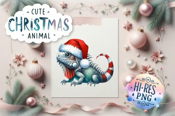 Iguana with Christmas Hat: Festive Illustrations