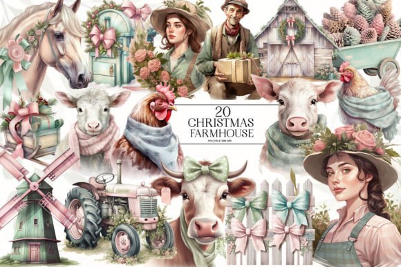 Pastel Christmas Farmhouse Clipart Review