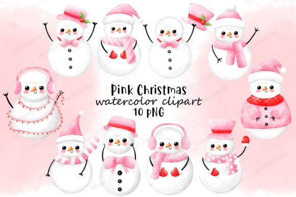 Pink Christmas Snowman Clipart: Festive Illustrations
