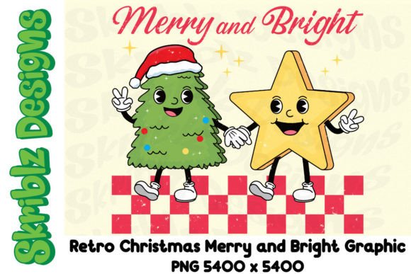 Retro Christmas Merry and Bright Illustrations