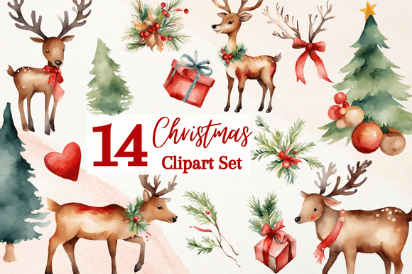 Reviewing 14 Watercolor Christmas Reindeer Clipart Illustrations