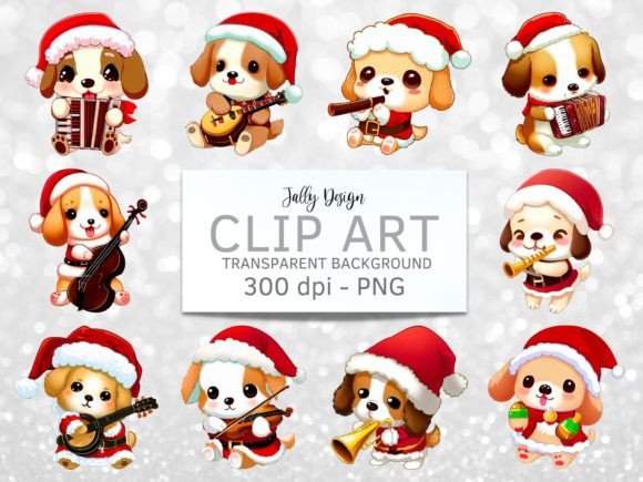 Santa Puppies at Christmas Clipart Illustrations