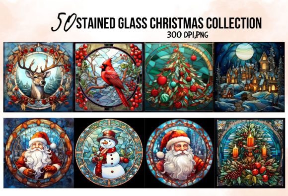 Stained Glass Christmas Sublimation Illustrations