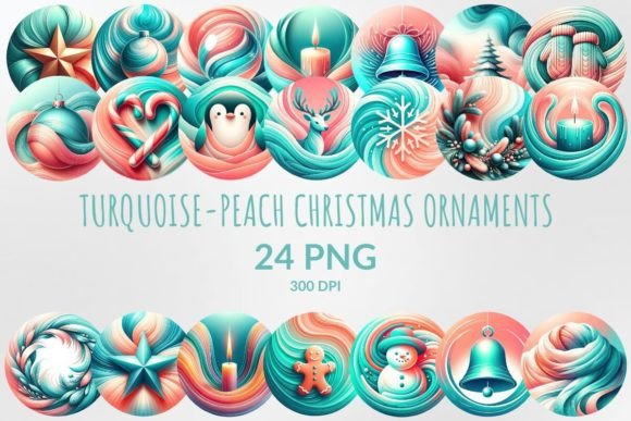 Turquoise-Peach Christmas Ornaments: Illustrations Review