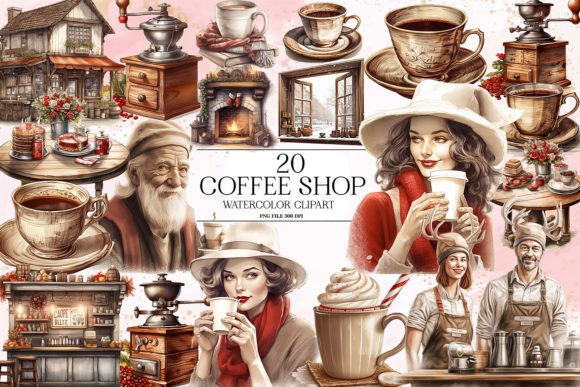 Vintage Christmas Coffee Shop Clipart Review