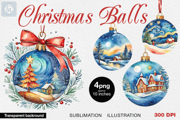 Watercolor Christmas Balls 4 PNG: Festive Illustrations