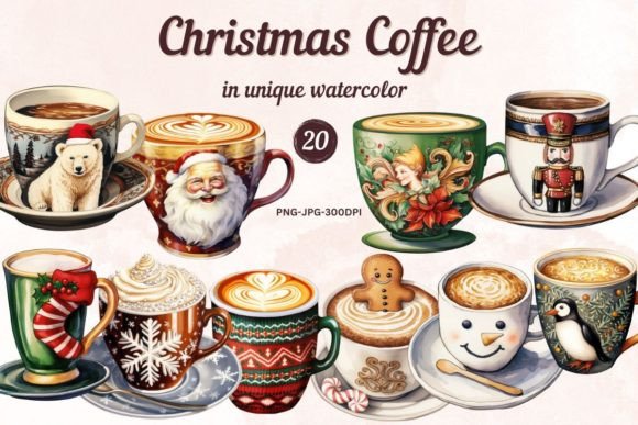 Watercolor Christmas Coffee Cup Illustrations