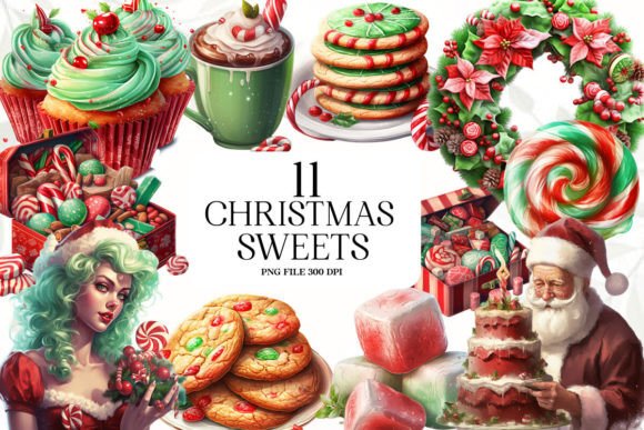 Watercolor Christmas Sweets Clipart Illustrations