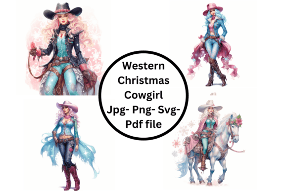 Western Christmas Cowgirl Illustrations
